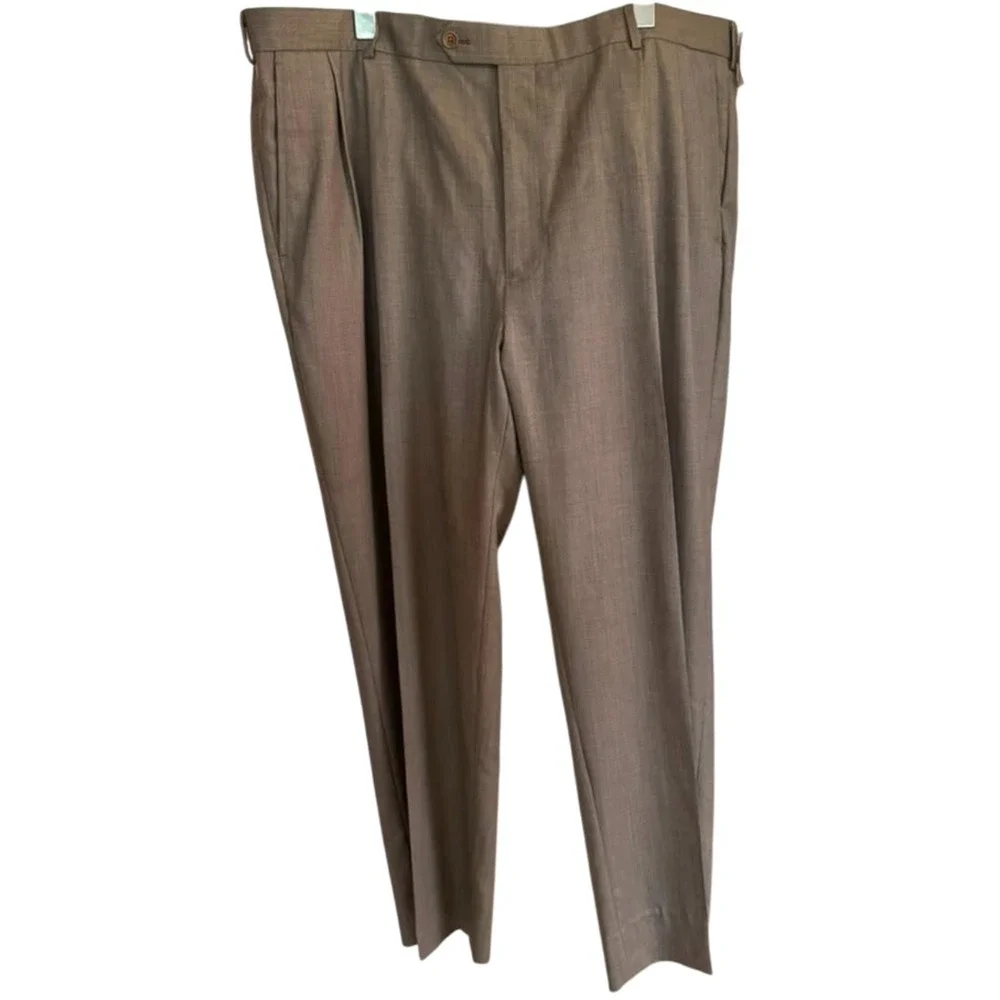 Brooks Brothers Madison 2 Piece Set Brown Suit Jacket 46R & Pleated Trousers 44